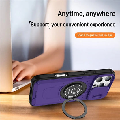 For iPhone 16 Pro Case Camshield Kickstand TPU+PC Phone Cover Support Magnetic Car Mount