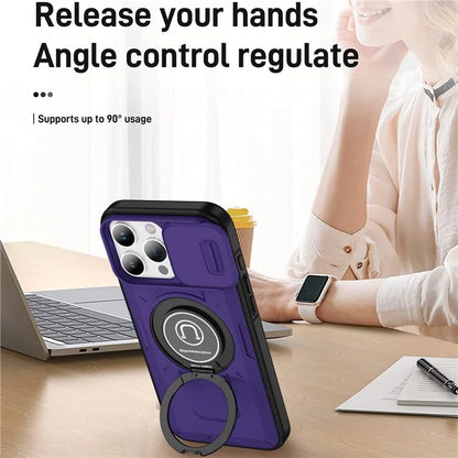 For iPhone 16 Pro Case Camshield Kickstand TPU+PC Phone Cover Support Magnetic Car Mount