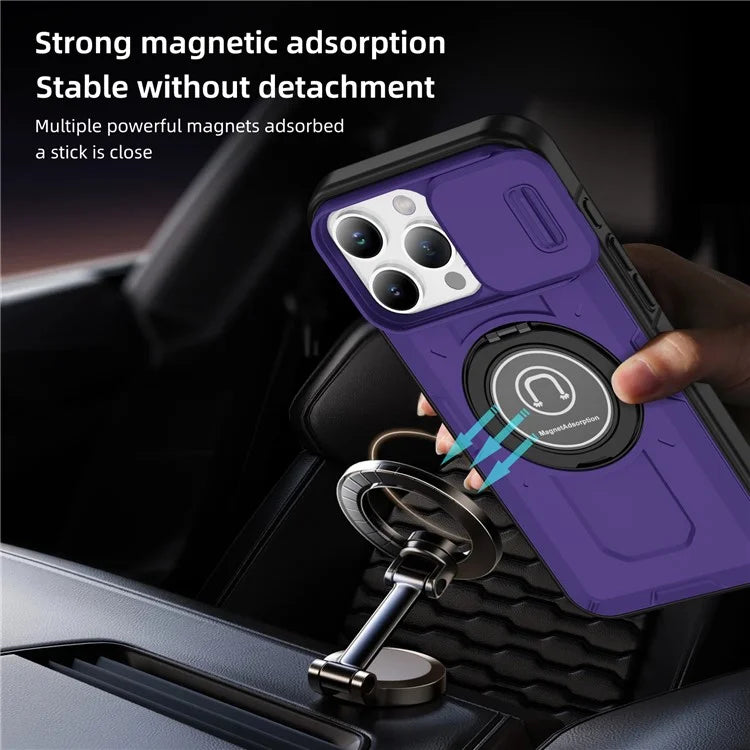 For iPhone 16 Pro Case Camshield Kickstand TPU+PC Phone Cover Support Magnetic Car Mount