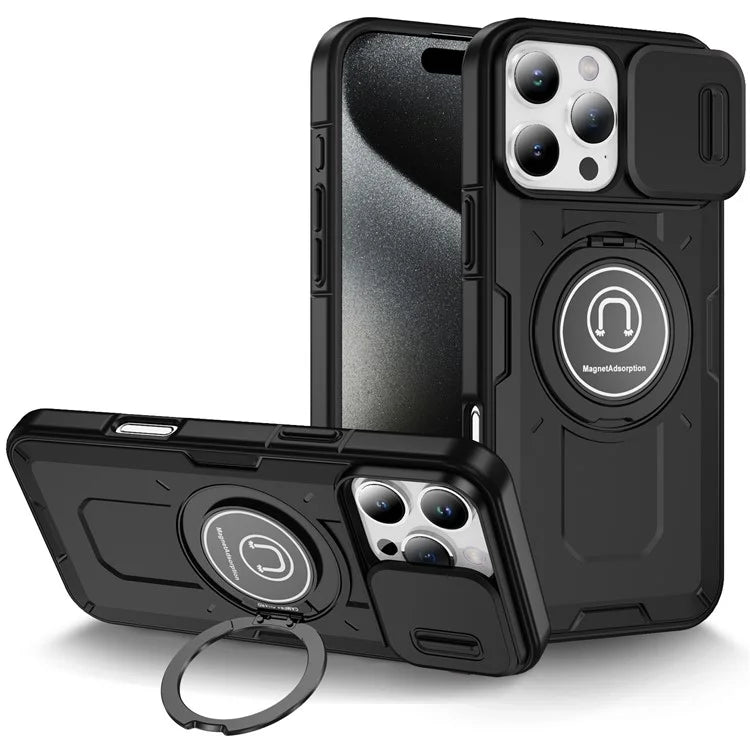 For iPhone 16 Pro Max Case Camshield Kickstand TPU+PC Phone Cover Support Magnetic Car Mount