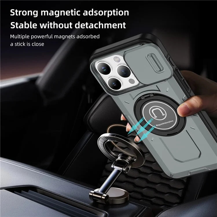 For iPhone 16 Pro Max Case Camshield Kickstand TPU+PC Phone Cover Support Magnetic Car Mount