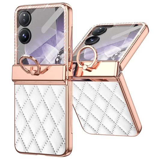 For Xiaomi Mix Flip 5G Case Ring Holder Rhinestone Leather+PC Cover with Rear Screen Film