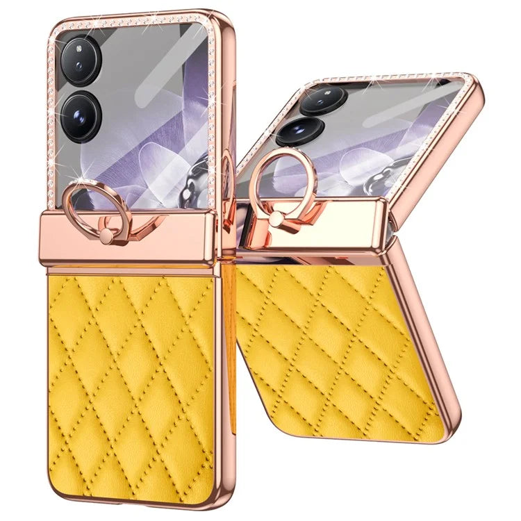 For Xiaomi Mix Flip 5G Case Ring Holder Rhinestone Leather+PC Cover with Rear Screen Film