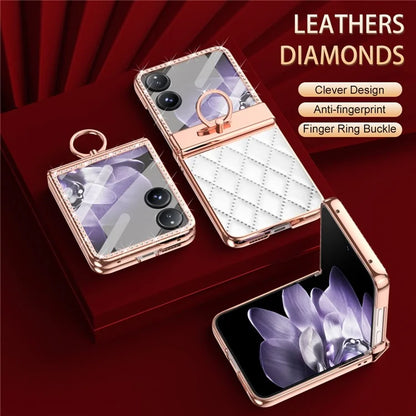 For Xiaomi Mix Flip 5G Case Ring Holder Rhinestone Leather+PC Cover with Rear Screen Film