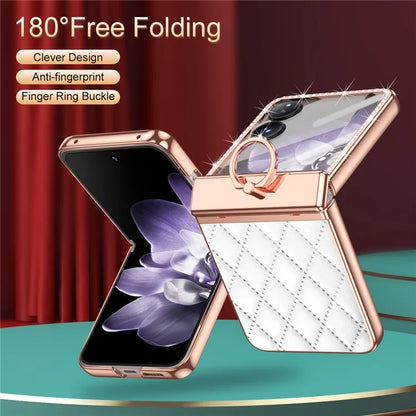 For Xiaomi Mix Flip 5G Case Ring Holder Rhinestone Leather+PC Cover with Rear Screen Film