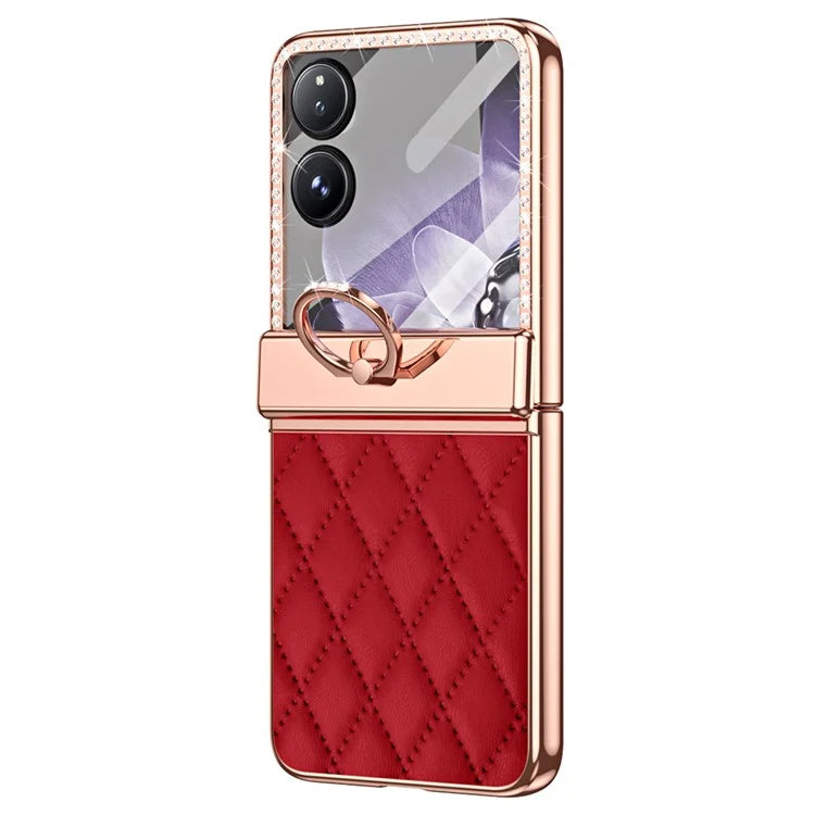 For Xiaomi Mix Flip 5G Case Ring Holder Rhinestone Leather+PC Cover with Rear Screen Film
