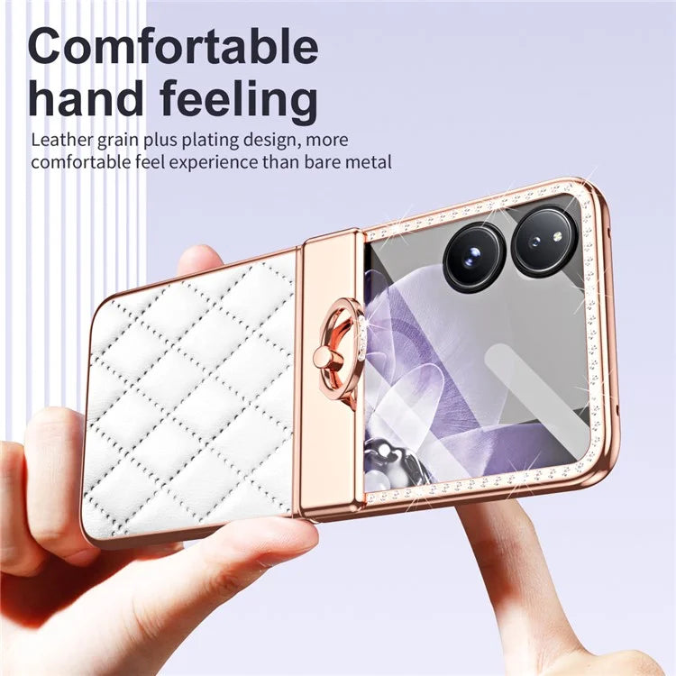 For Xiaomi Mix Flip 5G Case Ring Holder Rhinestone Leather+PC Cover with Rear Screen Film
