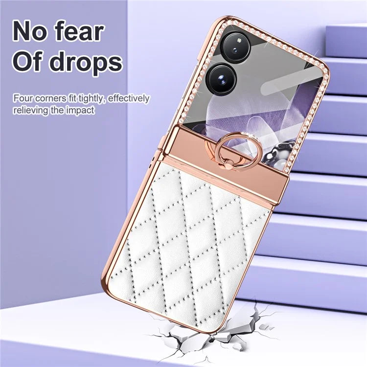 For Xiaomi Mix Flip 5G Case Ring Holder Rhinestone Leather+PC Cover with Rear Screen Film