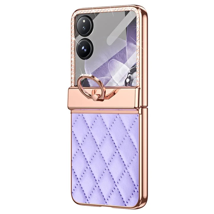 For Xiaomi Mix Flip 5G Case Ring Holder Rhinestone Leather+PC Cover with Rear Screen Film