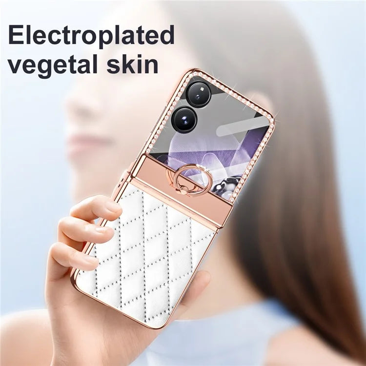 For Xiaomi Mix Flip 5G Case Ring Holder Rhinestone Leather+PC Cover with Rear Screen Film