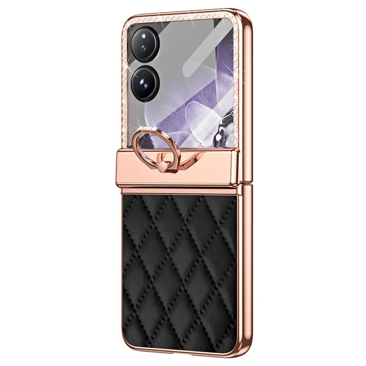 For Xiaomi Mix Flip 5G Case Ring Holder Rhinestone Leather+PC Cover with Rear Screen Film