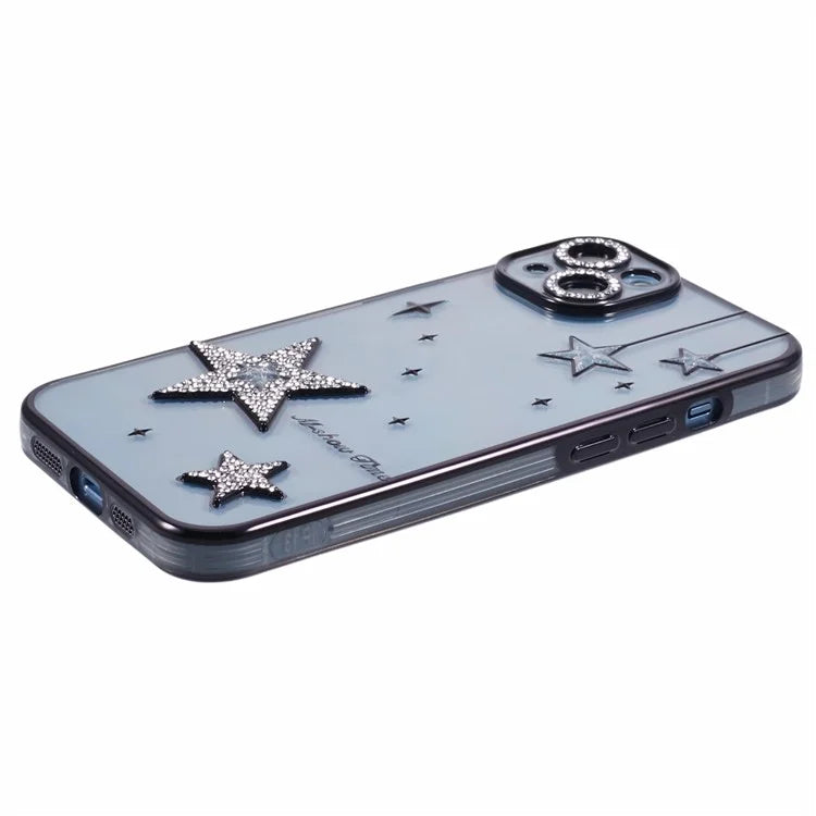 For iPhone 15 Case 3D Bling Stars Electroplating TPU Clear Phone Case