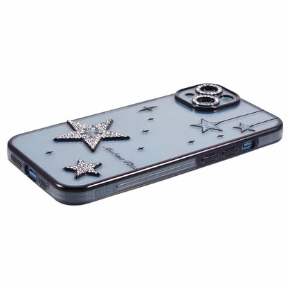 For iPhone 15 Case 3D Bling Stars Electroplating TPU Clear Phone Case