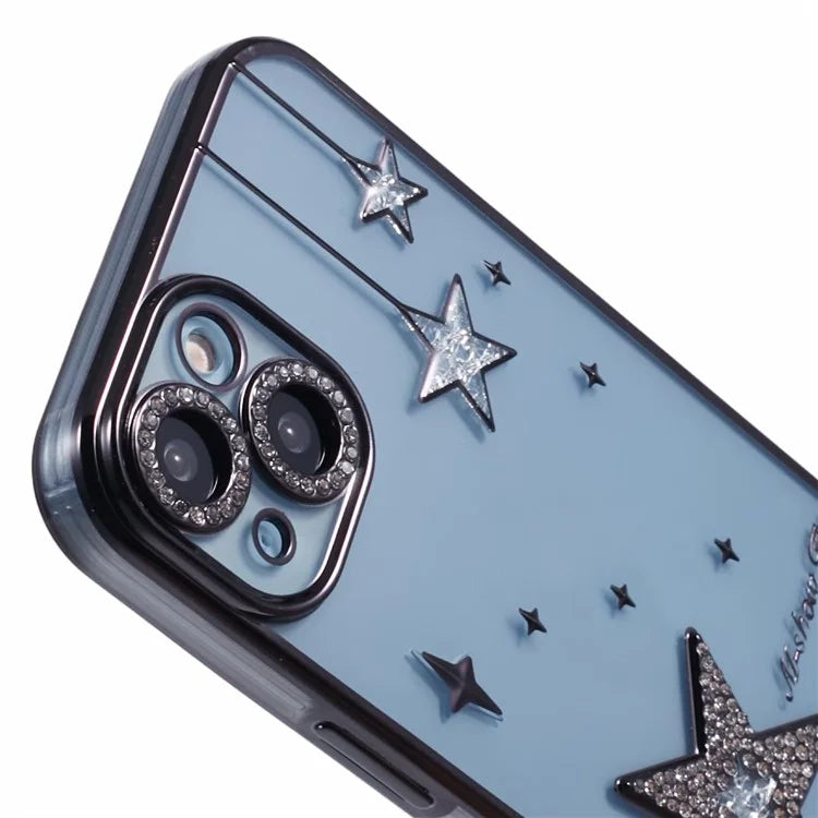 For iPhone 15 Case 3D Bling Stars Electroplating TPU Clear Phone Case