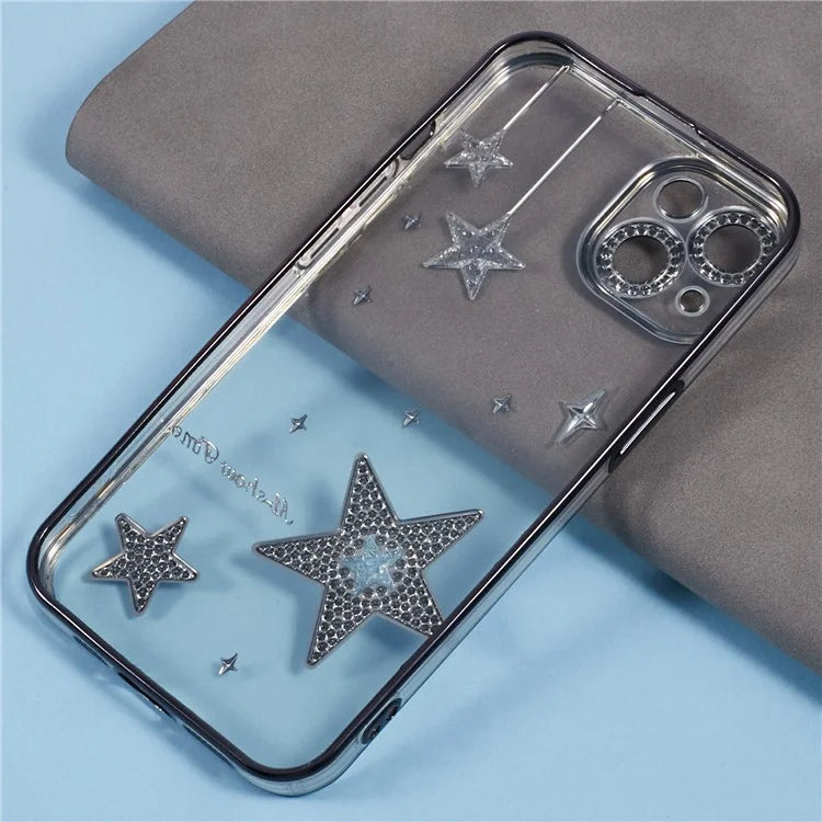 For iPhone 15 Case 3D Bling Stars Electroplating TPU Clear Phone Case
