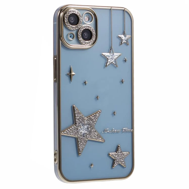 For iPhone 15 Case 3D Bling Stars Electroplating TPU Clear Phone Case