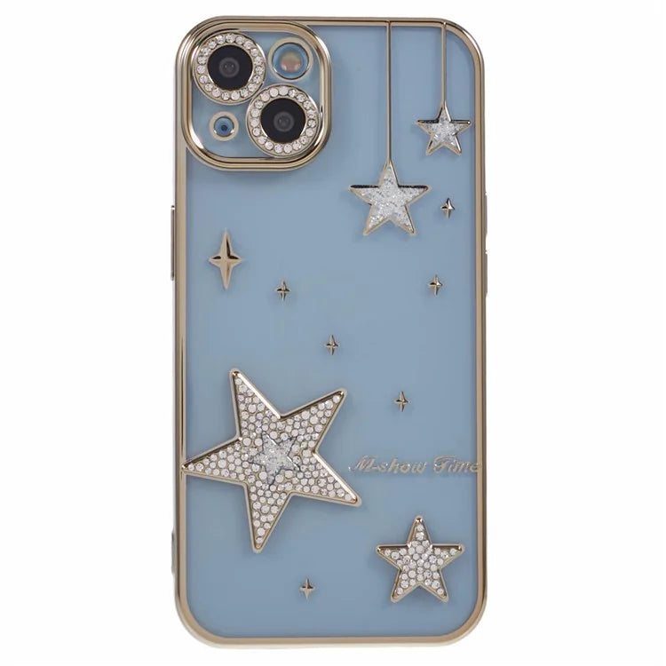 For iPhone 15 Case 3D Bling Stars Electroplating TPU Clear Phone Case