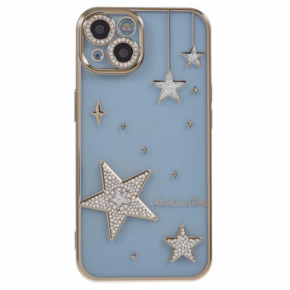 For iPhone 15 Case 3D Bling Stars Electroplating TPU Clear Phone Case