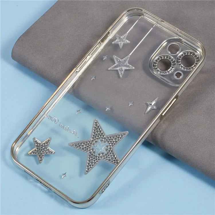 For iPhone 15 Case 3D Bling Stars Electroplating TPU Clear Phone Case