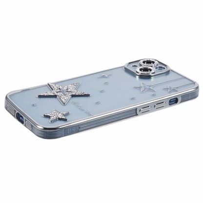For iPhone 15 Case 3D Bling Stars Electroplating TPU Clear Phone Case