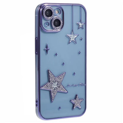 For iPhone 15 Case 3D Bling Stars Electroplating TPU Clear Phone Case