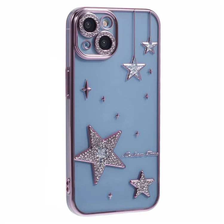 For iPhone 15 Case 3D Bling Stars Electroplating TPU Clear Phone Case