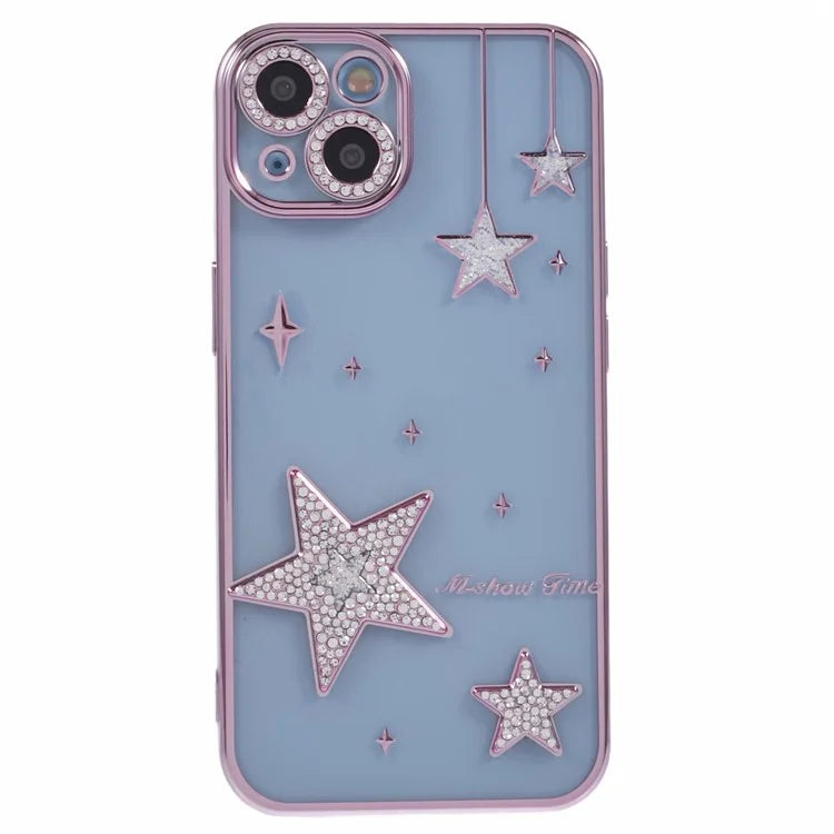 For iPhone 15 Case 3D Bling Stars Electroplating TPU Clear Phone Case