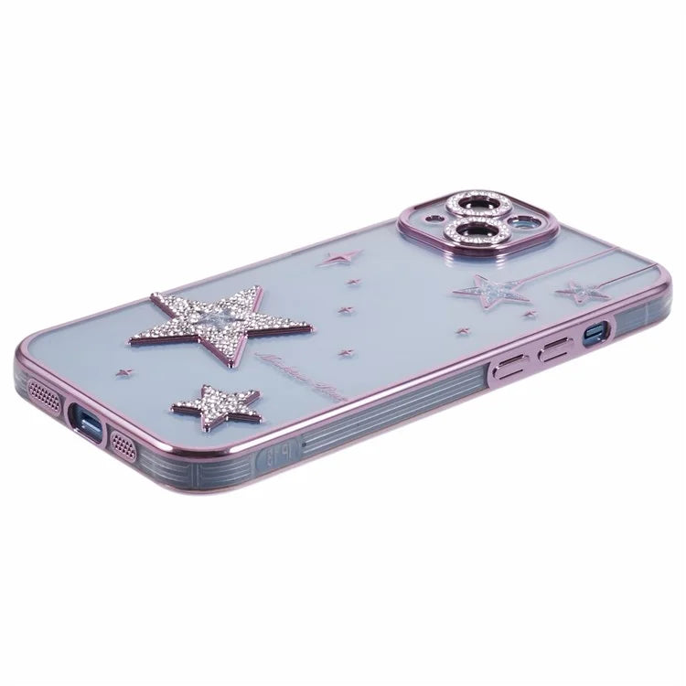 For iPhone 15 Case 3D Bling Stars Electroplating TPU Clear Phone Case