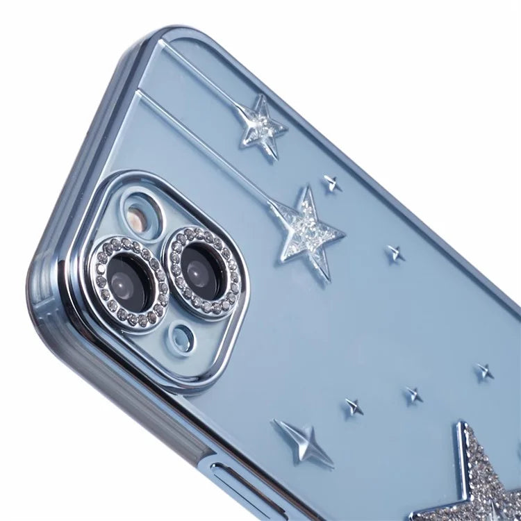 For iPhone 15 Case 3D Bling Stars Electroplating TPU Clear Phone Case