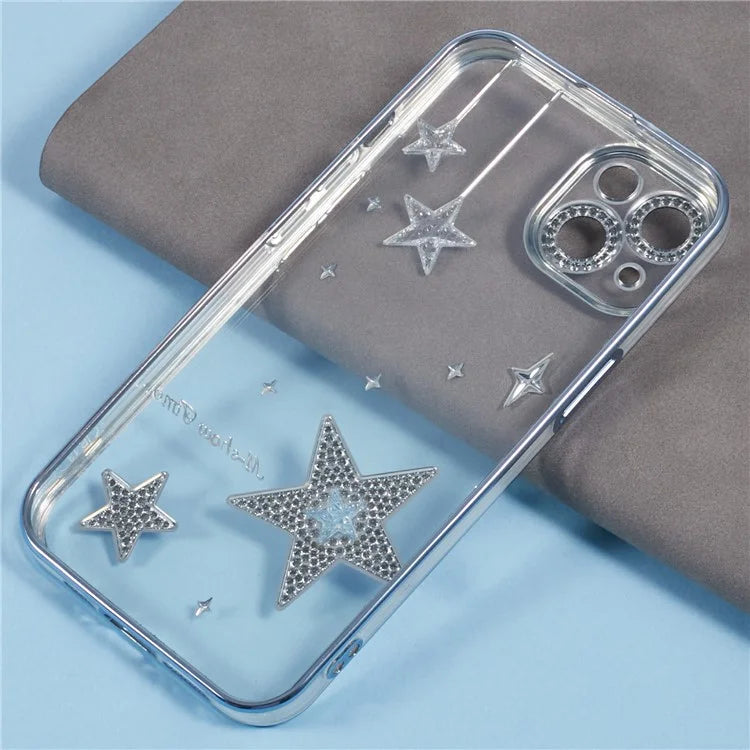 For iPhone 15 Case 3D Bling Stars Electroplating TPU Clear Phone Case