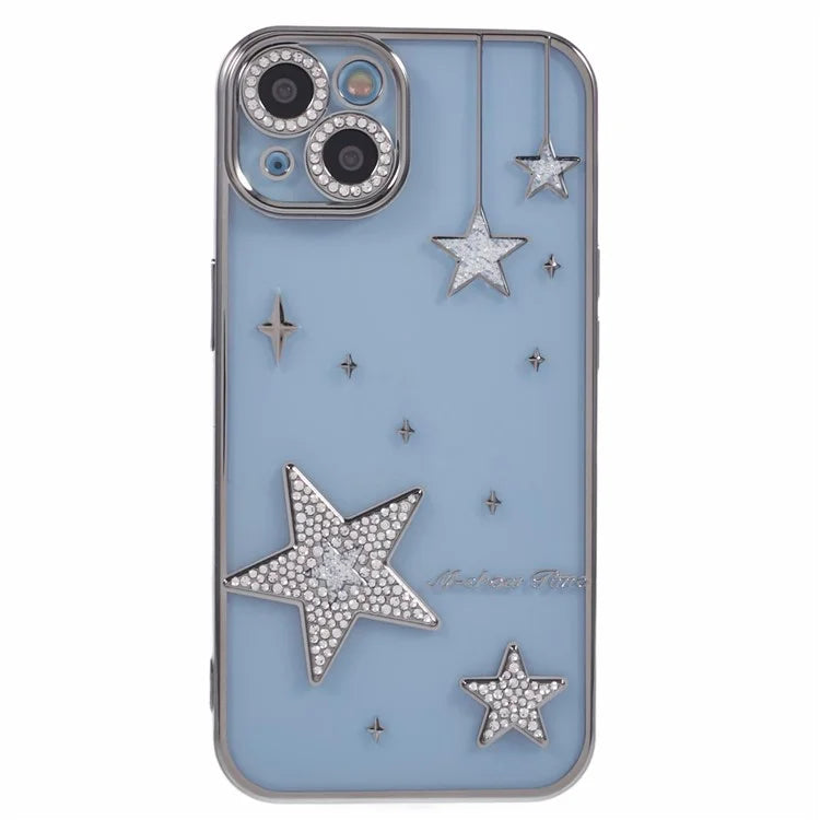 For iPhone 15 Case 3D Bling Stars Electroplating TPU Clear Phone Case