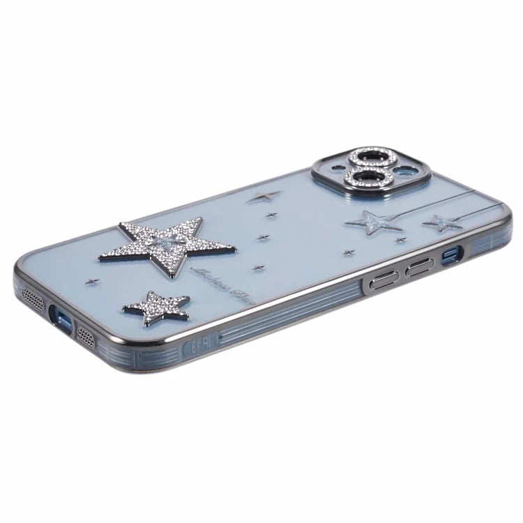 For iPhone 15 Case 3D Bling Stars Electroplating TPU Clear Phone Case