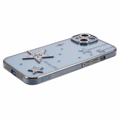 For iPhone 15 Case 3D Bling Stars Electroplating TPU Clear Phone Case