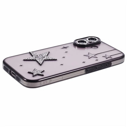 For iPhone 16 Plus Case 3D Bling Stars Electroplating TPU Clear Phone Case