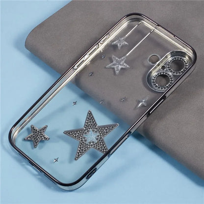 For iPhone 16 Plus Case 3D Bling Stars Electroplating TPU Clear Phone Case