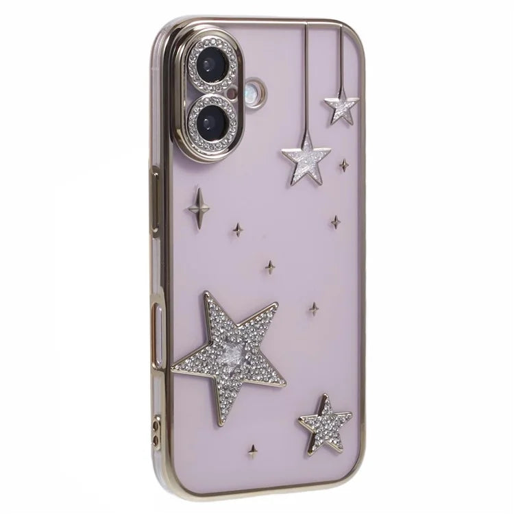 For iPhone 16 Plus Case 3D Bling Stars Electroplating TPU Clear Phone Case