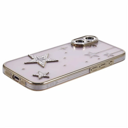 For iPhone 16 Plus Case 3D Bling Stars Electroplating TPU Clear Phone Case