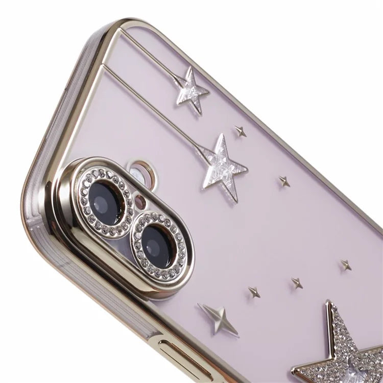 For iPhone 16 Plus Case 3D Bling Stars Electroplating TPU Clear Phone Case