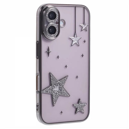 For iPhone 16 Plus Case 3D Bling Stars Electroplating TPU Clear Phone Case