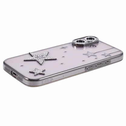 For iPhone 16 Plus Case 3D Bling Stars Electroplating TPU Clear Phone Case