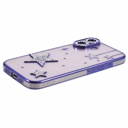 For iPhone 16 Plus Case 3D Bling Stars Electroplating TPU Clear Phone Case