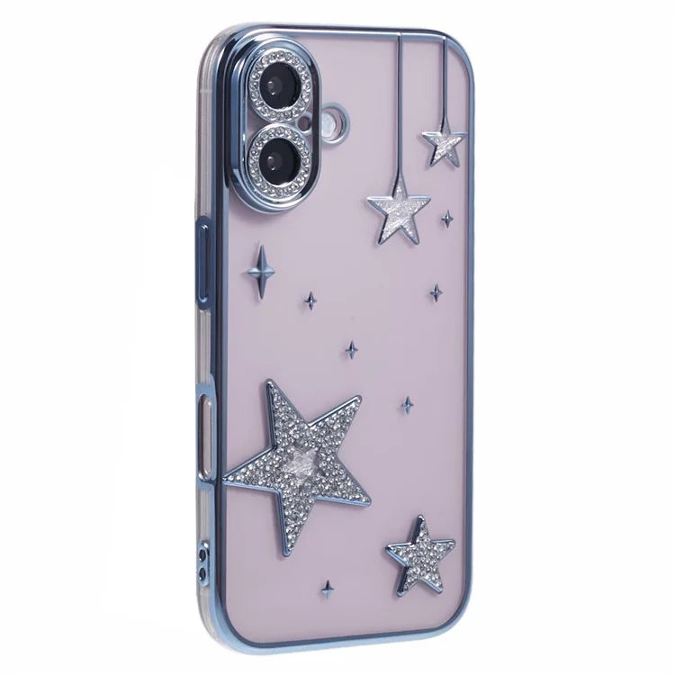 For iPhone 16 Plus Case 3D Bling Stars Electroplating TPU Clear Phone Case
