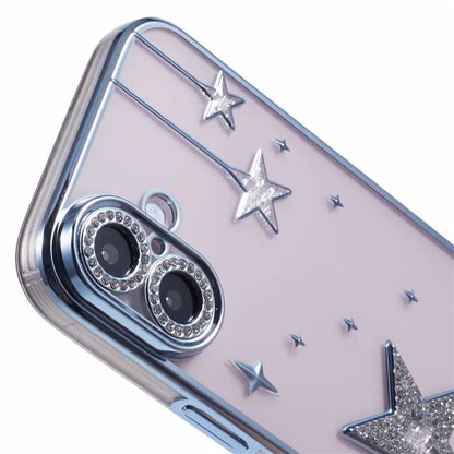 For iPhone 16 Plus Case 3D Bling Stars Electroplating TPU Clear Phone Case