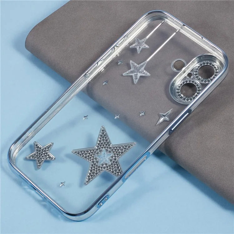 For iPhone 16 Plus Case 3D Bling Stars Electroplating TPU Clear Phone Case