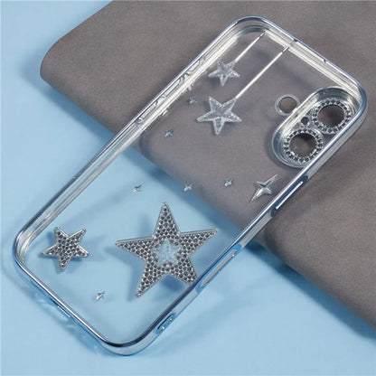 For iPhone 16 Plus Case 3D Bling Stars Electroplating TPU Clear Phone Case