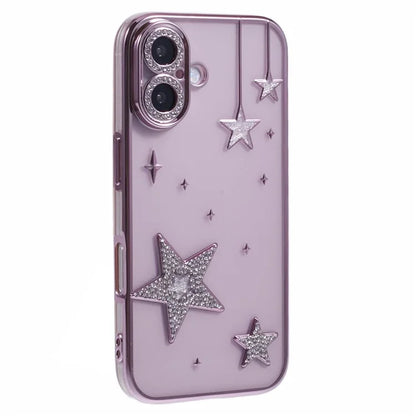 For iPhone 16 Plus Case 3D Bling Stars Electroplating TPU Clear Phone Case