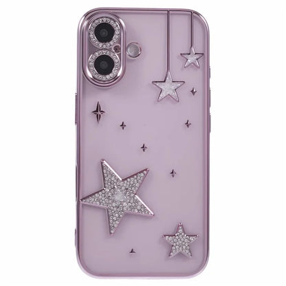 For iPhone 16 Plus Case 3D Bling Stars Electroplating TPU Clear Phone Case
