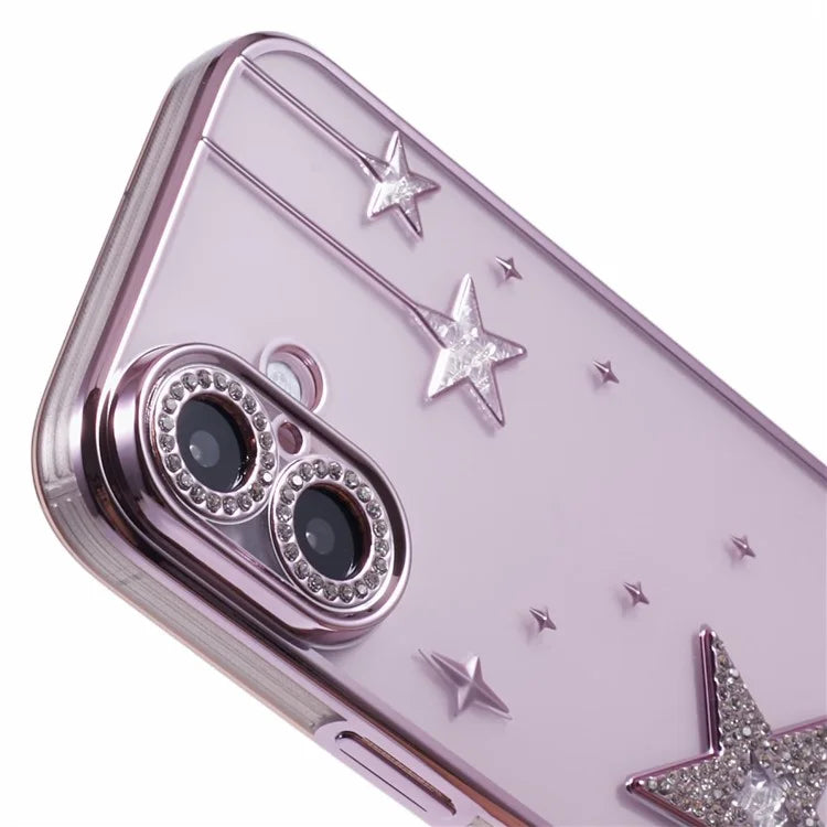 For iPhone 16 Plus Case 3D Bling Stars Electroplating TPU Clear Phone Case
