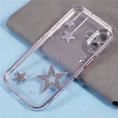 For iPhone 16 Plus Case 3D Bling Stars Electroplating TPU Clear Phone Case