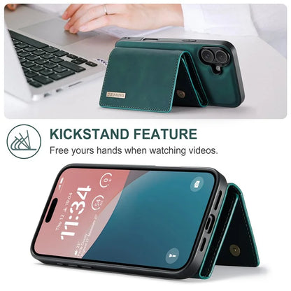 DG.MING M1 Series for iPhone 16 Plus Case Kickstand PU Phone Cover with Detachable Wallet